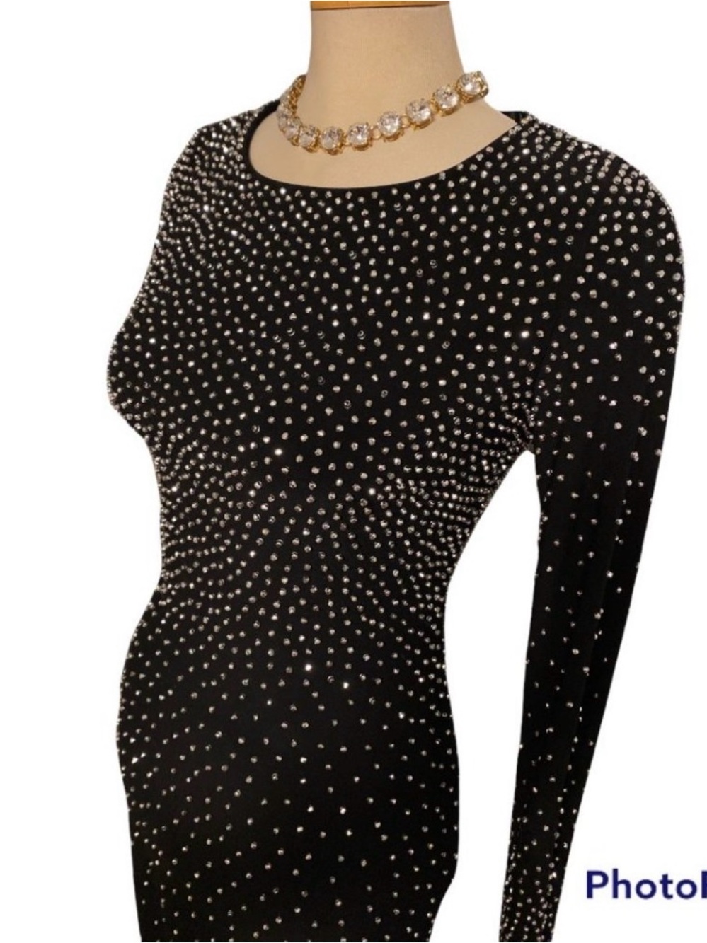 NWT | XSCAPE Black Embellished Long Sleeve Mini Dress ~ Black & Silver
